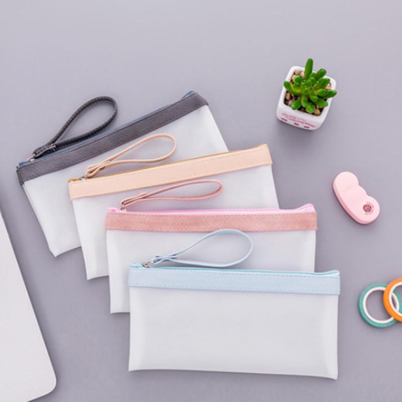 Solid Color Transparent Matte Pencil Bag Jelly Glue Student Pencil Bag Stationery Pencil Case