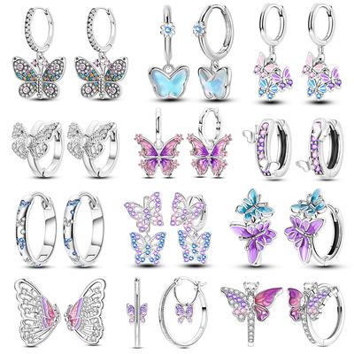 Butterfly Genuine Copper Hoop Earring For Woman Eardrop Authentic Earring High-Grade Jewelry Creation Present Choice