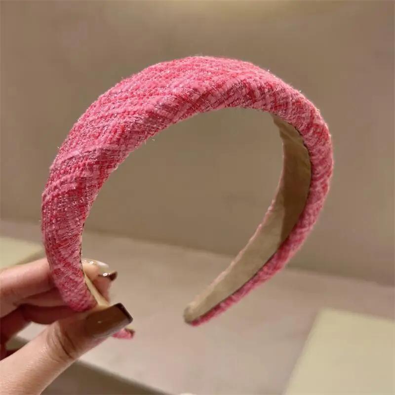 Rose Red Wide-brimmed Sponge Hair Band Women Fairy Temperament Headband Tweed Fabric Hoop Hairband Girls Hair Accessories