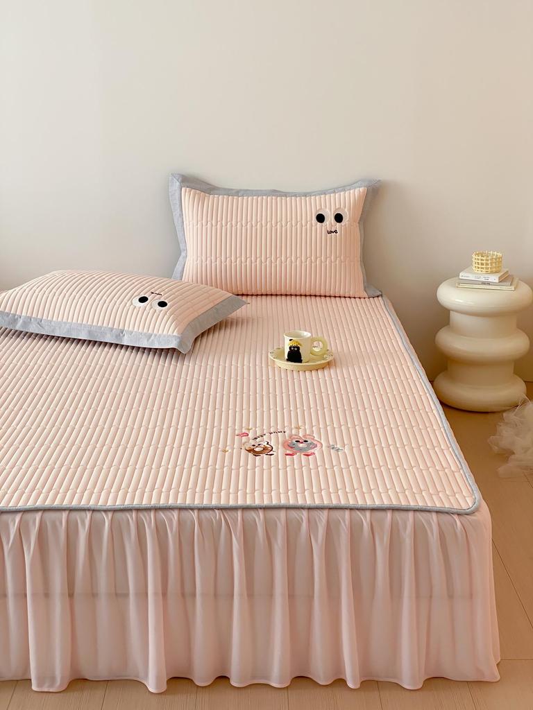 Class A Summer Cooling Cartoon Ice Silk Quilted 3-Piece Mat Set with Fitted Sheet