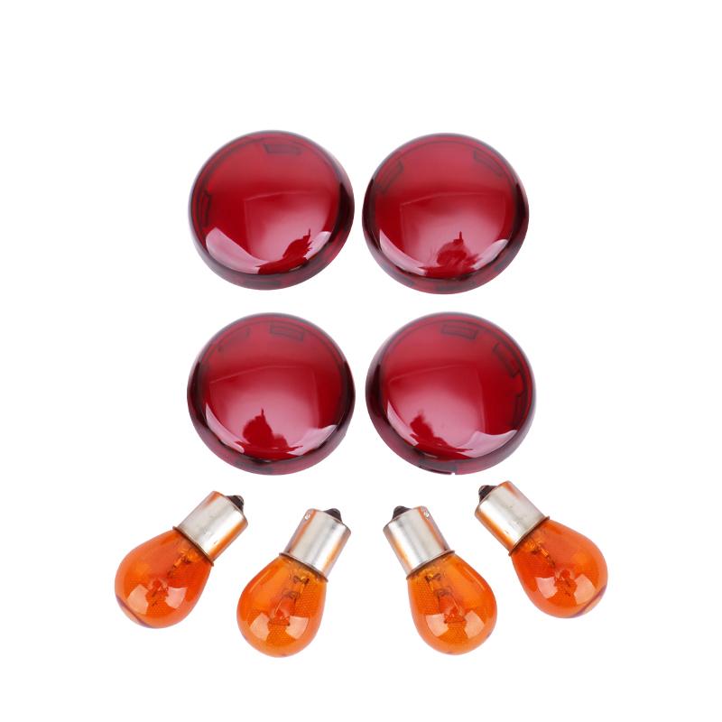 4pcs Motorcycle Turn Signal Indicator Light Len Red Yellow Smoke Cover With Light Blub For Harley Softail Dyna Sportster 02-22