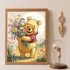 Diamond Art Painting Kit, Suitable for Adults and Beginners, Winnie the Pooh Floral Glitter Painting Craft, Home Wall Decoration, Handmade Gift