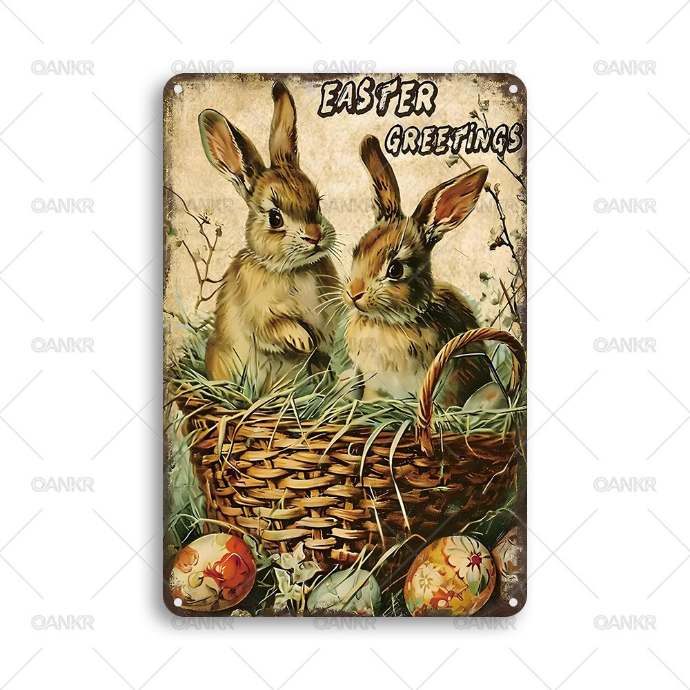

Vintage Garden Art Poster Metal Tin Sign Easter Bunnies Metal Signs for Backyard Bedroom Home Wall Decor Plaque Accessories 20x30cm（7.8x11.8inch）