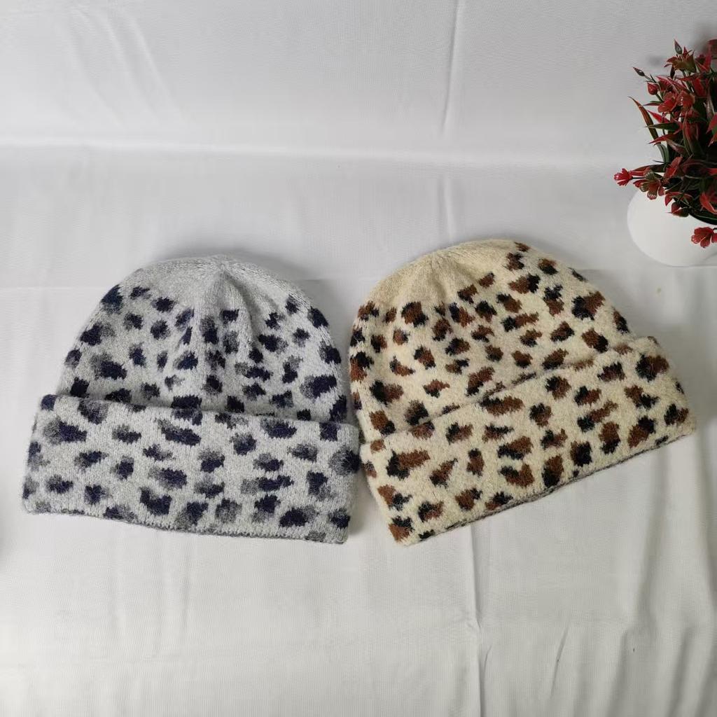 Retro Leopard Print Knitted Hat Children's Fashionable Headgear Hat Autumn and Winter New Versatile Men's Wool Hat Cold Hat Warm Ear Protection