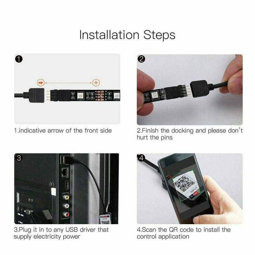 USB Power LED Strip Lights 5050 RGB TV Backlight Bluetooth APP Remote ...