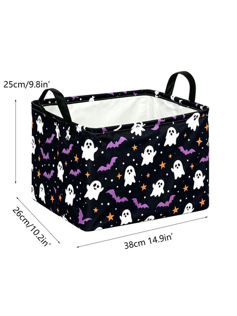 Halloween Foldable Storage Basket Large Capacity Cartoon Pumpkin Bat Collapsible Bin With Handles For Toys Books Clothes Snacks