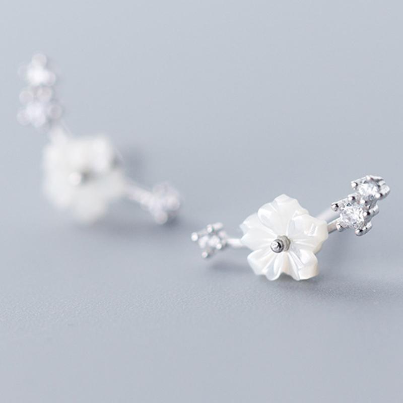 

S925 Silver Flower Stud Earrings CZ Zircon Cute Allergy Free Silver Ear Studs for Women Girls Temperament Jewelry