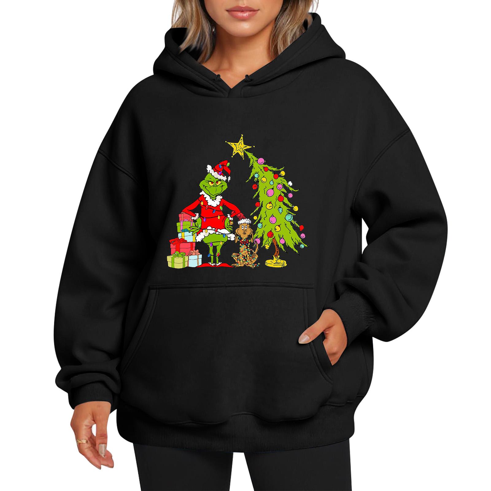 

Женское худи с принтом в рождественском стиле, с шерстью и карманами M чёрный