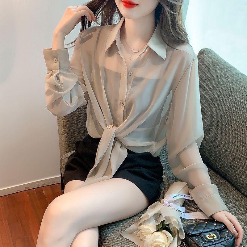Thin Chiffon Shirt Women's Lace Up Cardigan Summer Outfit New Long Sleeve Sun Protection Shirt Top Women
