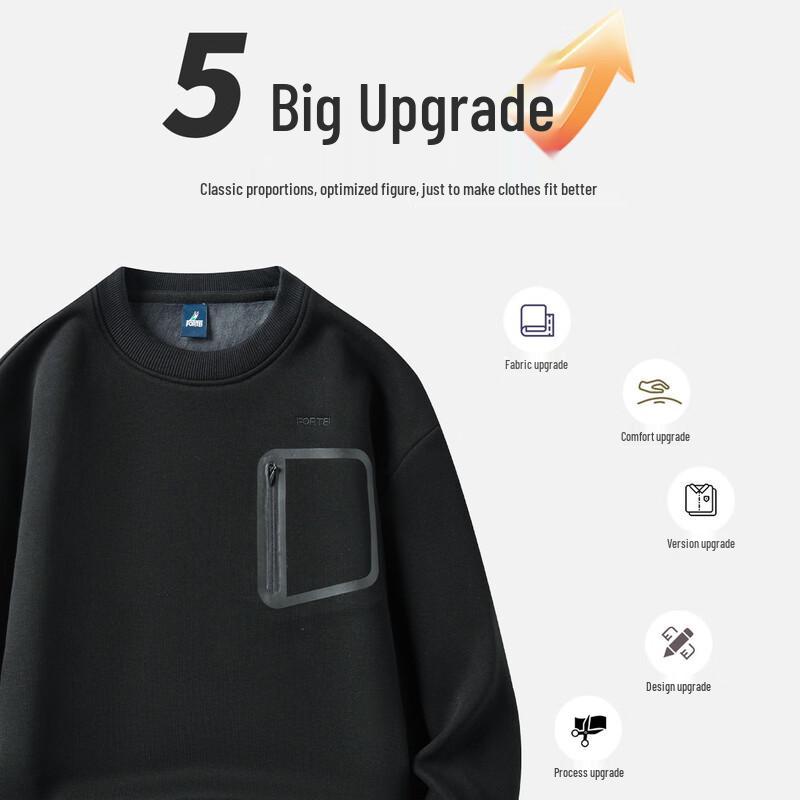 Futing Men's Plush-Lined Cotton & Silk Blend Crew Neck Sweatshirt