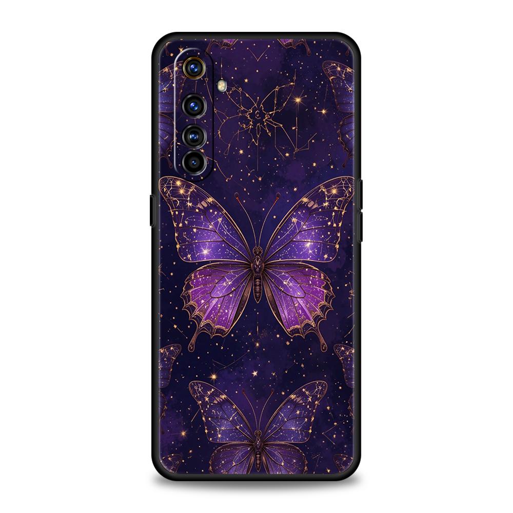 Weiches TPU für Realme 11 10 9 Pro Plus GT2 GT3 GT5 C21 C25 C35 C53 C55 C67 Pro 5G Stoßfeste Handyhülle Art Lila Schmetterling Capas