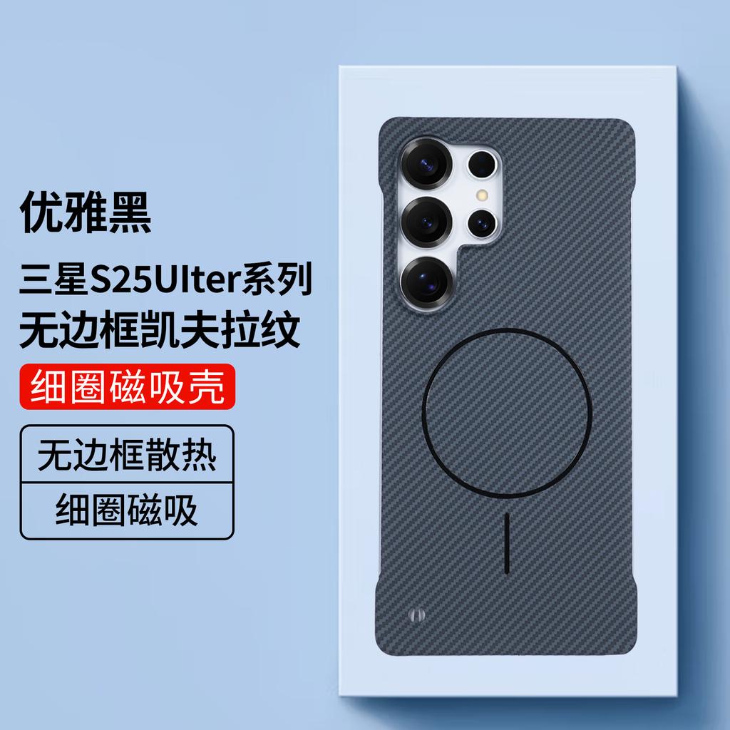 Applicable to Samsung S26UItra borderless magnetic mobile phone case Kevlar pattern s25plus ultra-thin S24 protective case
