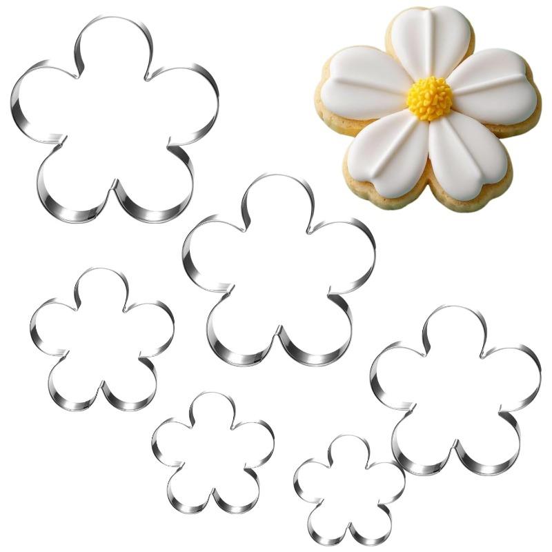 3 pcs of Flower Shaped Cookie Cutters, Stainless Steel Rose Petals Fondant Cutters Pastry Biscuit Molds for Baking DIY