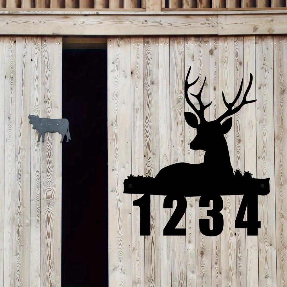 Metall Hirsch Hausnummernschild Personalisierte Adressplakette Wanddeko für Veranda Garten Lounge