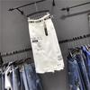Frauen Frühling und Herbst Casual Hohe Taille Jeans Rock Brief Loch Weiß Paket Hüfte Denim Rock