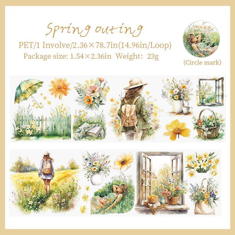 

Новинка, 1 рулон, винтажная лента для украшения темы путешествия, кемпинга, ПЭТ, 6 стилей, журнал «сделай сам», принадлежности для скрапбукинга, принадлежности для ведения журналов 5. Outdoor Spring Outing