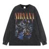 Maglietta a maniche lunghe band Nirvana vintage europeo e americano lavata effetto invecchiato maglietta a maniche corte Nirvana per uomo e donna
