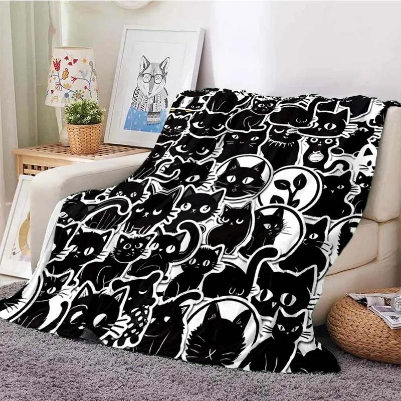 Cute Cat Series Printed Blanket for Sofa Bed Travel Camping Living Room Office Conditioning Blanket for All Seasons Gifts