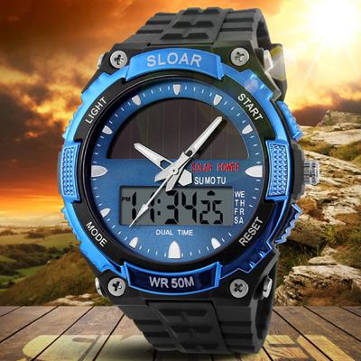 Herrenuhr mit Solarbetrieb, Alarm, ABS, wasserdicht, digital, analog, für den Sport