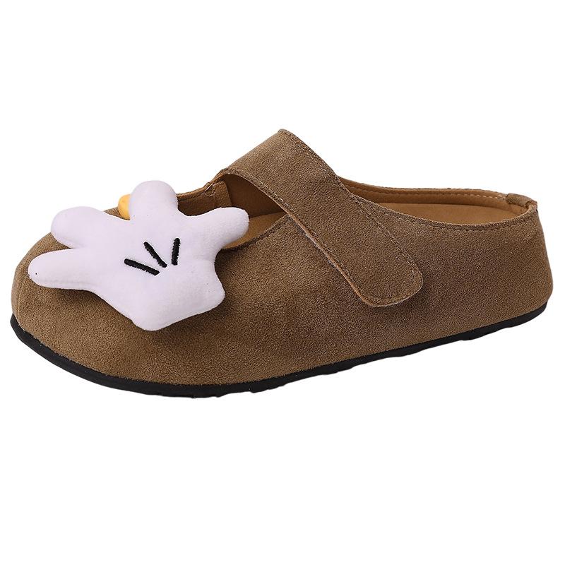 Fashion Retro Cartoon Mickey One-word Drag Buckle with Flat-bottomed Slippers Women's Autumn Bag Head Drag Women's Casual Cool Slippers