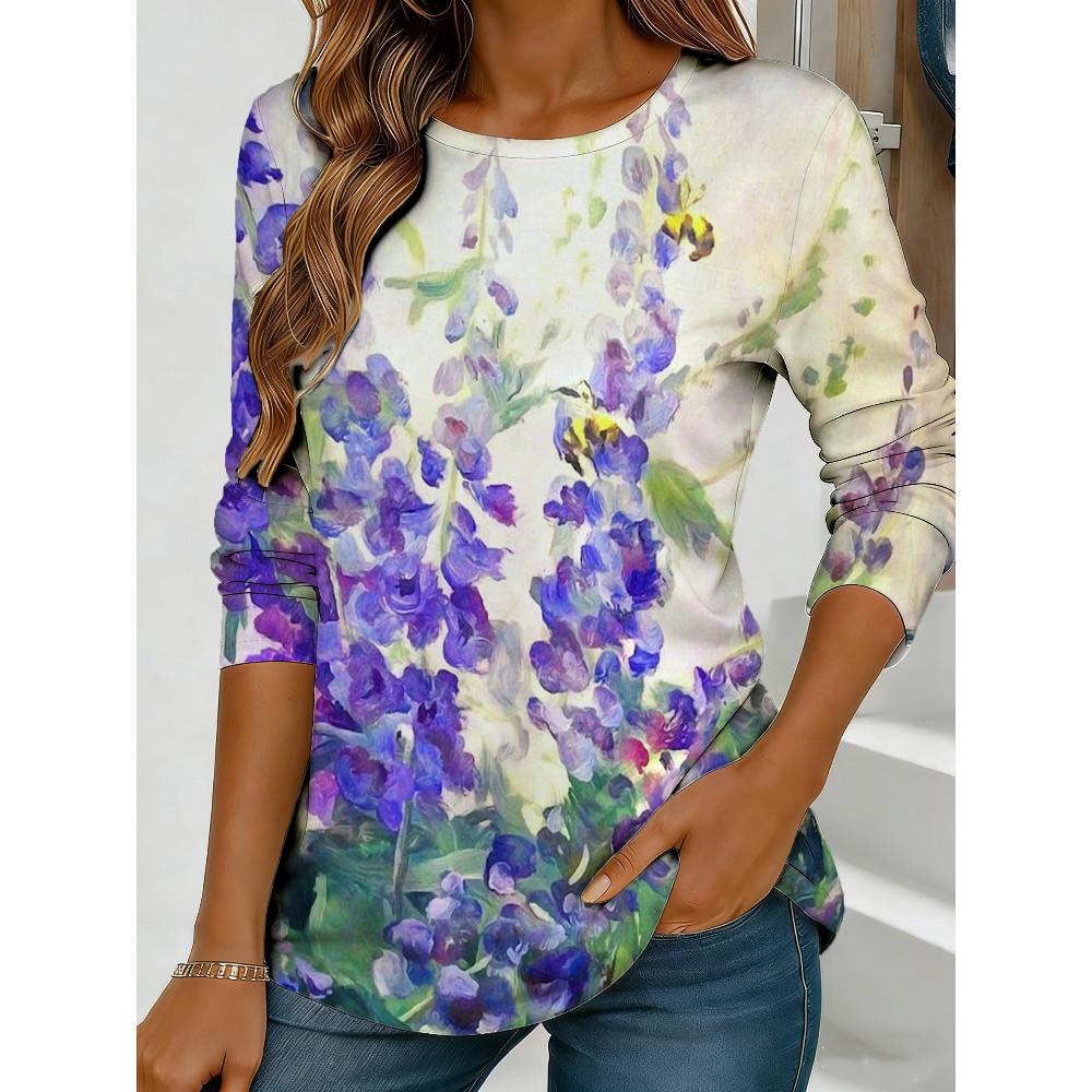 Flower Printing Versatile Comfortable Long Sleeve Fashion Loose Pullovers Long Sleeves Women’s