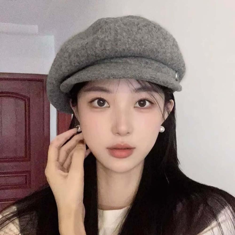 British Style Female Painter Cap Solid Color Women Artist Hat Casual Wool Beret Cap Spring