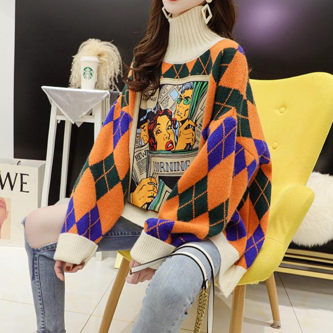 Podzimní a zimní nový retro zahuštěný Mori svetr svrchní oděv dámský BF styl volný středně dlouhý s vysokým límcem