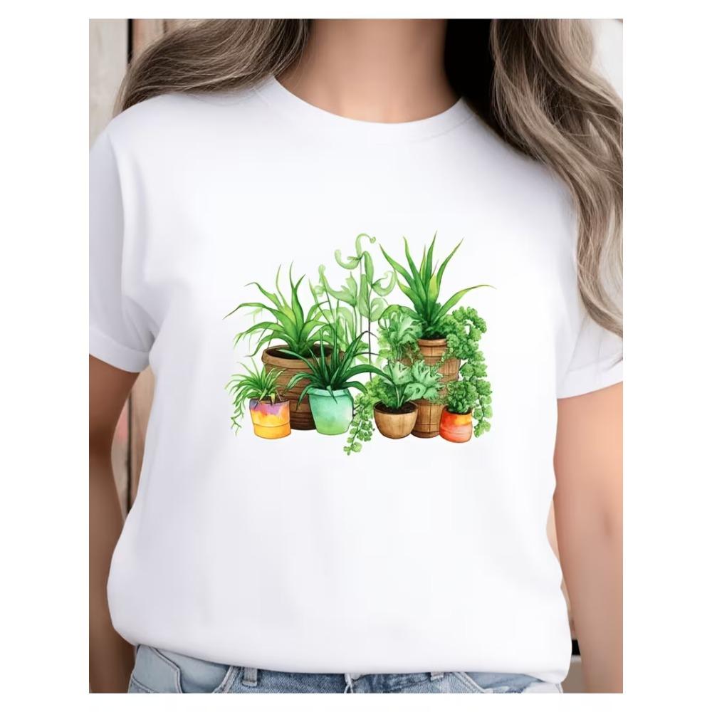 Crazy Plant Lady Letter Graphic T-Shirt Women’s Crew Neck Short Sleeve Tee Funny Plant Lover Print Soft Comfortable Top