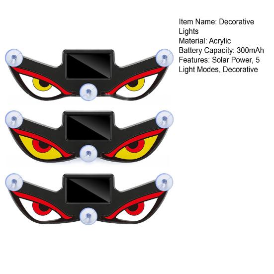3Pcs Solar LED Car Decorative Light with Dynamic Eye Design USB-C Rechargeable Smart Sensor Car Light Vibration-Activated Suction Cup Mount Car