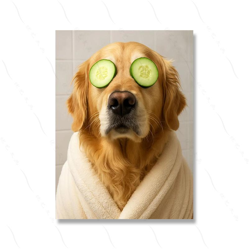 Süßer Hund auf der Toilette Lustiges Tier Badezimmer Poster Drucke Leinwandbild Moderne Wandkunst Bilder Dusche Heimdekoration