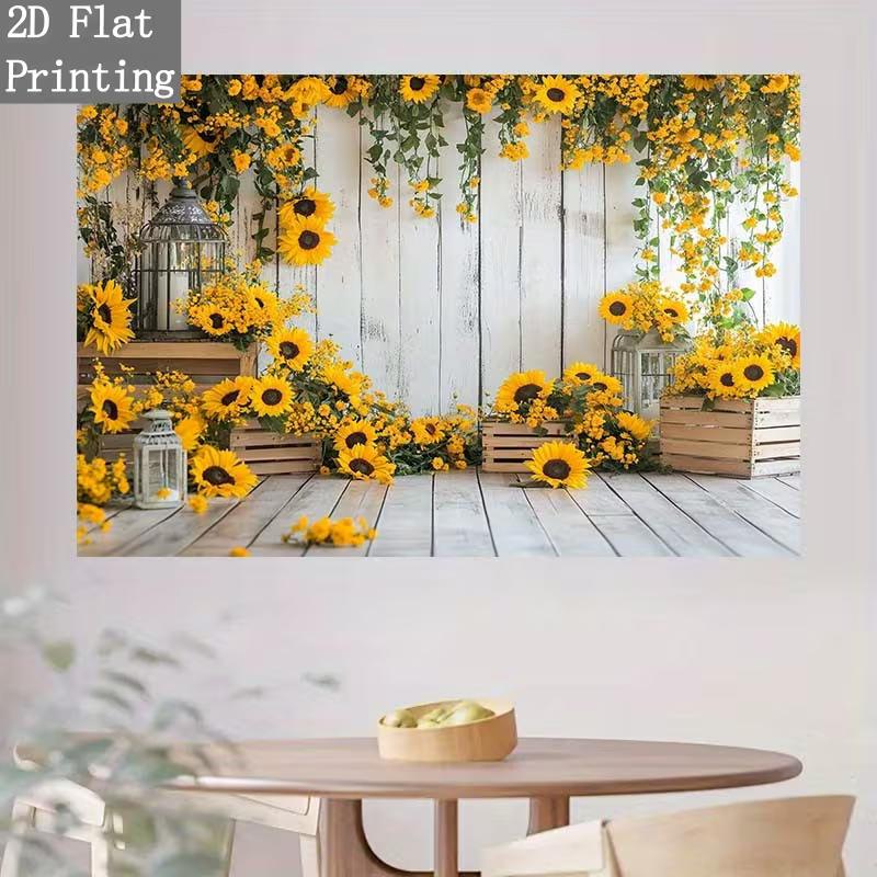 2D Yellow Sunflower Banner, White Wood Lantern Party Photo Booth Background