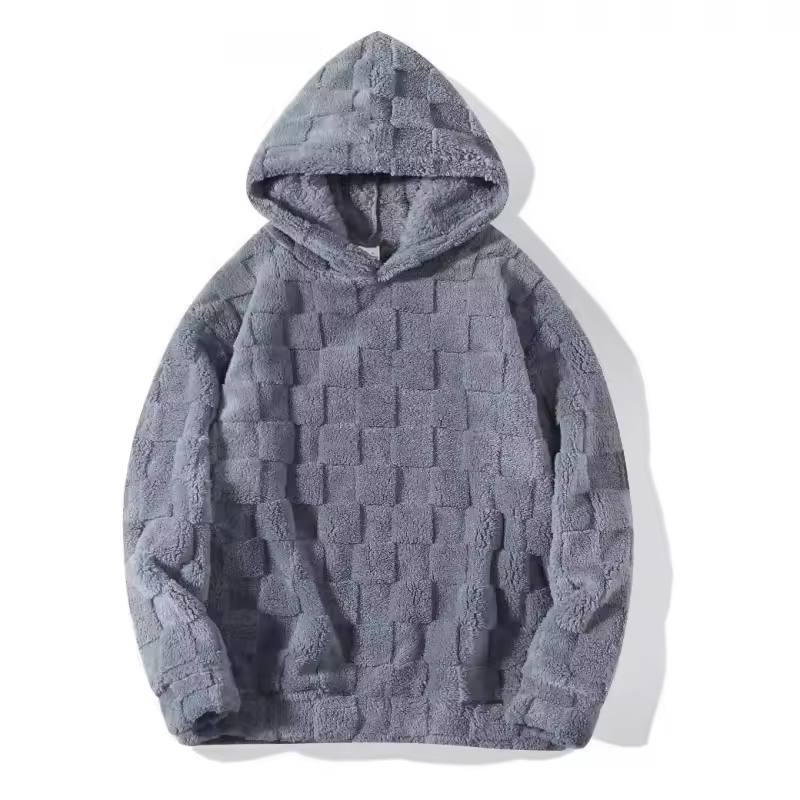 Men Hooded Sweater Fall and Winter New Foreign Trade Slim Round Neck Long Sleeved Square Plaid Casual Windbreaker Male Clothes