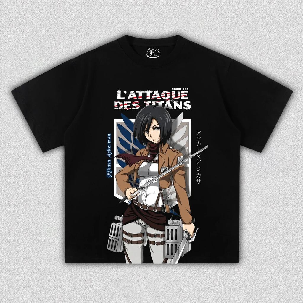 Animekaraktärer Mikasa Ackerman T-shirt Damer Herrar Attack on Titan Tryck Oversized Herr Dammode Streetwear hög kvalitet