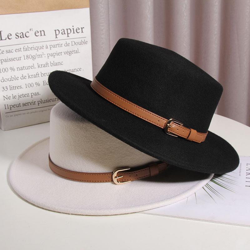 French Celebrity Flat Top Woolen Top Hat Women's Autumn and Winter Retro Versatile Flat Edge Hat British Hepburn Style Jazz Hat