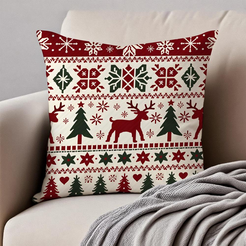 Christmas Illustration Festive Cushion Cover Pillowcase Antidustmite Invisible Zipper Short Plush Sofa Cushion