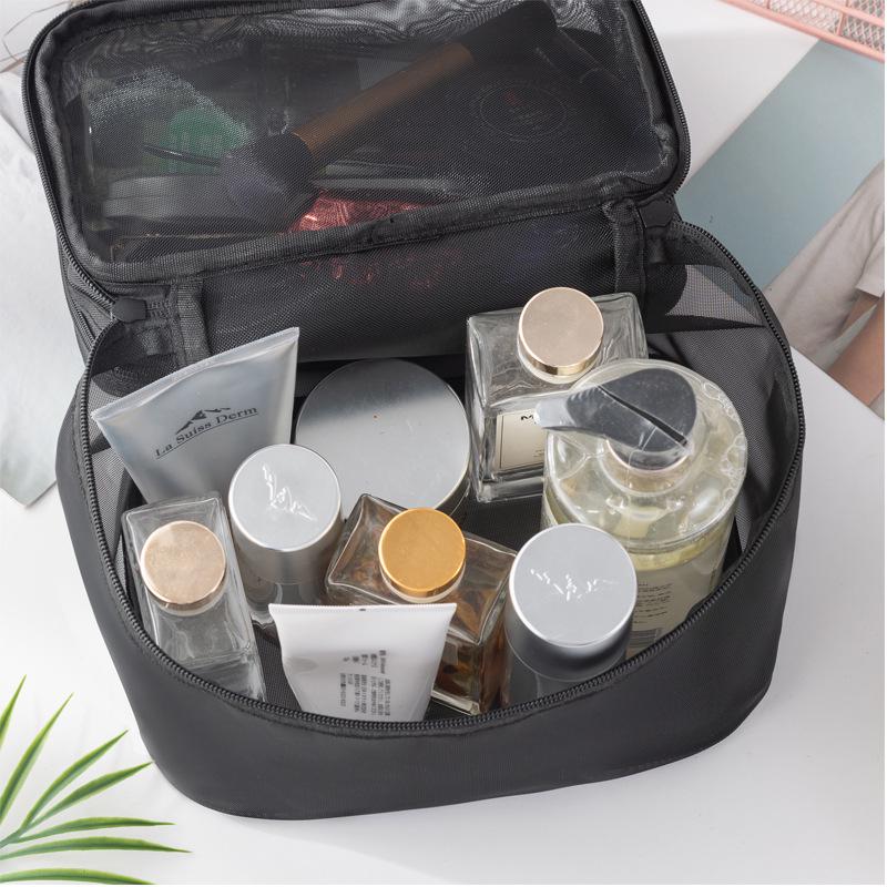 2025 Double Layer Large-Capacity Handheld Nylon Transparent Makeup Organizer Bag