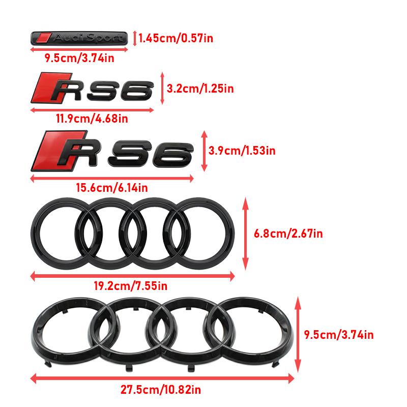 4 Ring Logo 273mm 192mm ABS Car Styling For B RS6 2016-2020 Hood Front Bonnet Grill Rear Trunk Emblem Badge Sticker Accessory