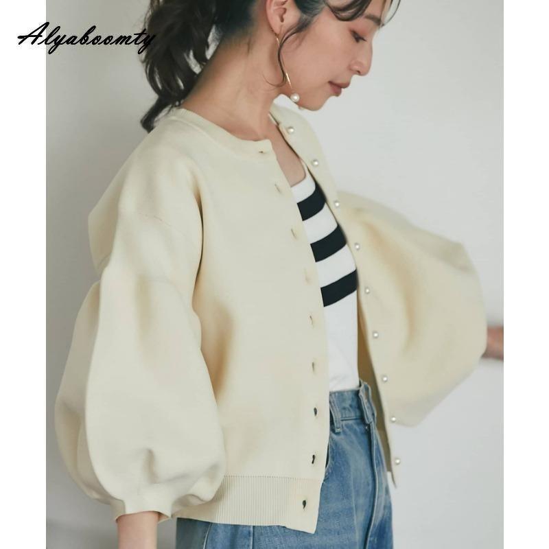 Korean Ulzzang Autumn Winter Women Sweater Blue Pink Black Apricot Knitting Cardigan Knitted Lantern Sleeve Stylish Outerwear