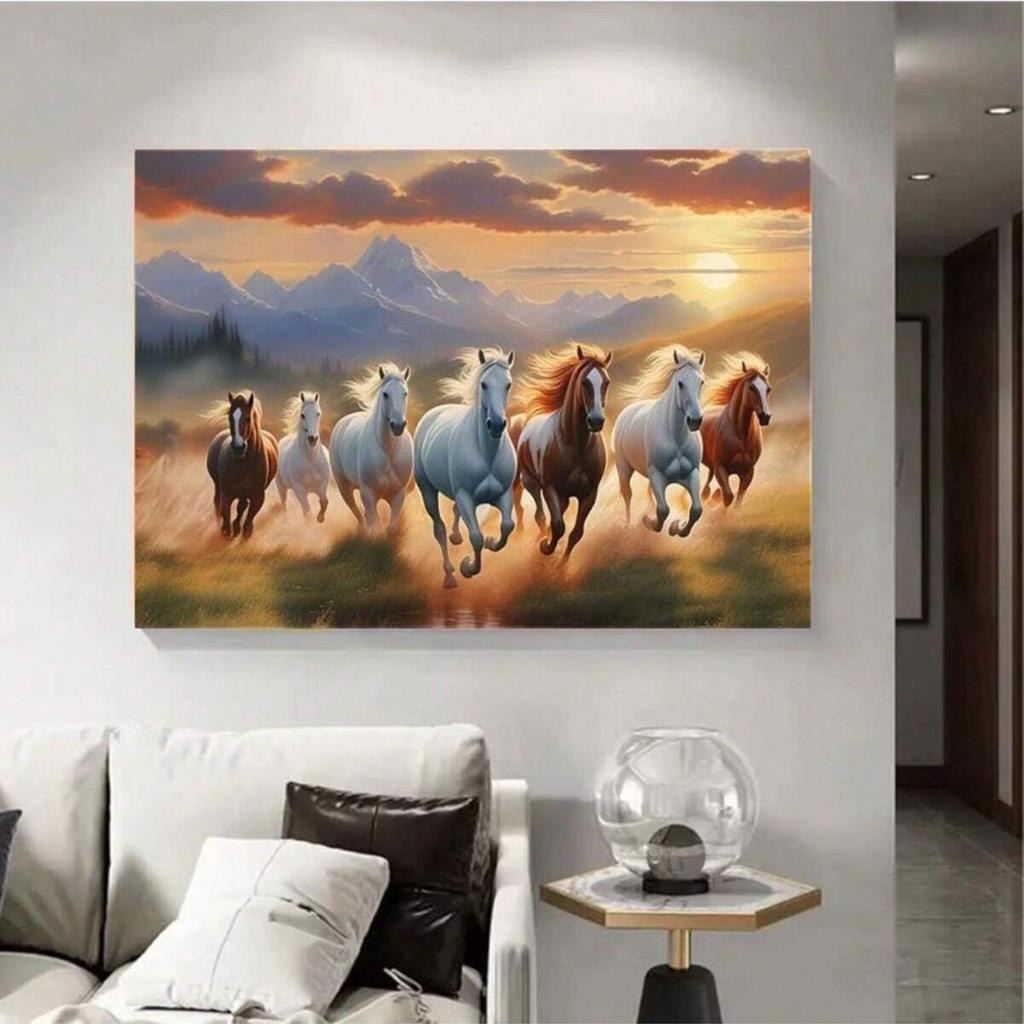 Sunset Galloping Horse Canvas Art: Framed Landscape Animal Print for Indoor Decor