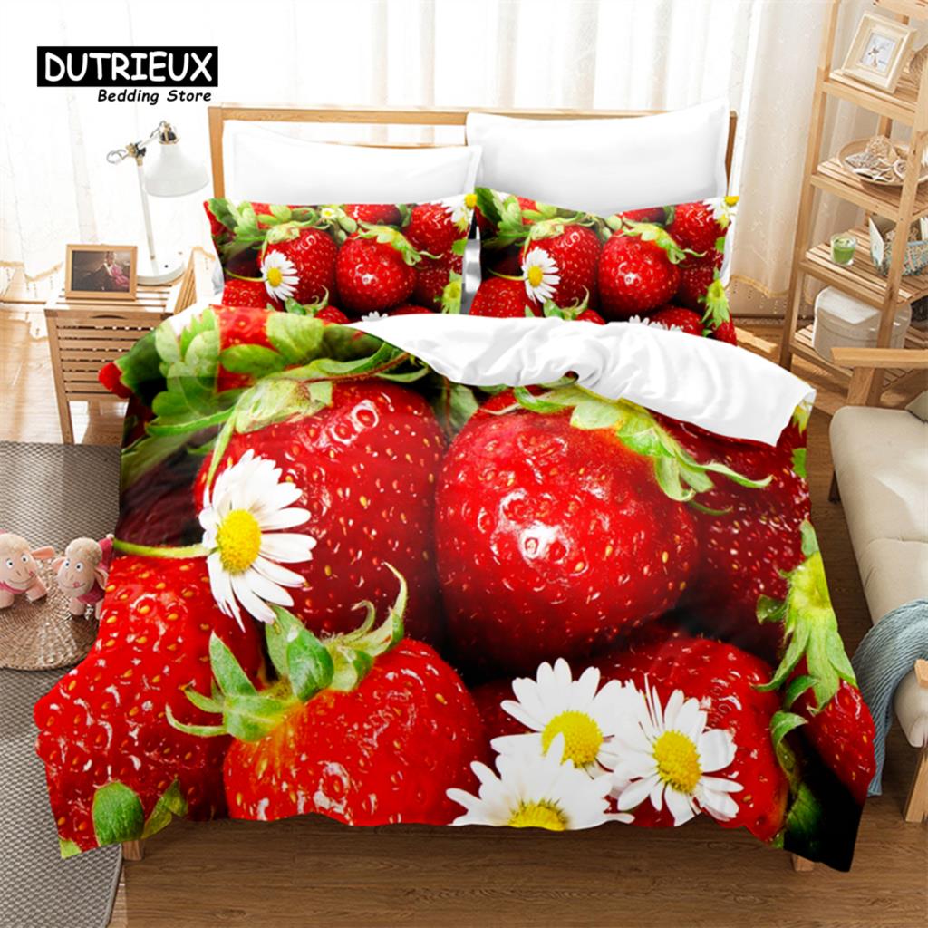 Jasny Owocowy Zestaw Poszewki na Kołdrę, Modny Zestaw Pościeli, Miękka Wygodna Oddychająca Poszewka na Kołdrę, Do Dekoracji Sypialni Pokoju Gościnnego