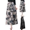 Pantalones de falda para mujer, estampado retro, pierna ancha, sueltos, elásticos, cintura alta, entrepierna profunda, falda falsa de una línea, longitud del tobillo, pantalones novenos, pantalones para madre de mujer de mediana edad
