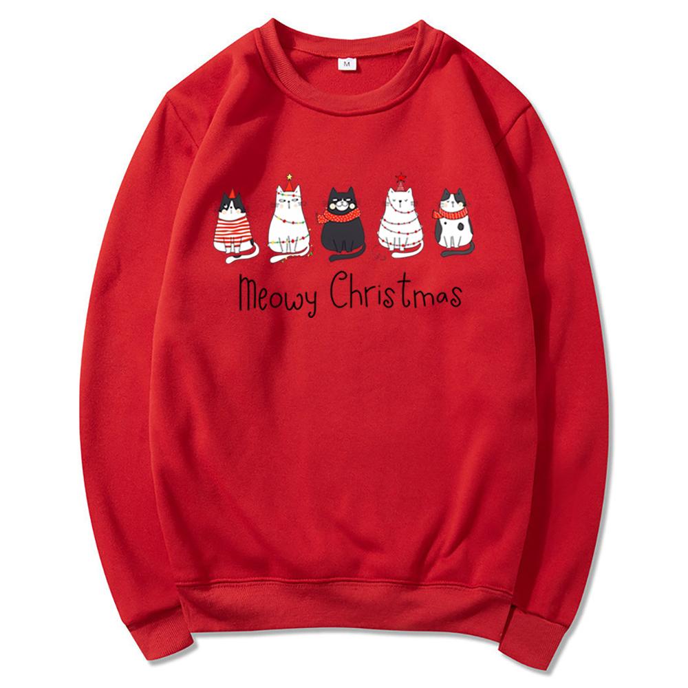 Hanorac unisex de Crăciun, pisică de Crăciun, Hanorac de Crăciun Fericit, Pulover de iubitor de pisici, Hanorac drăguț cu gâtul pe pisică Cadou pentru mama pisicii