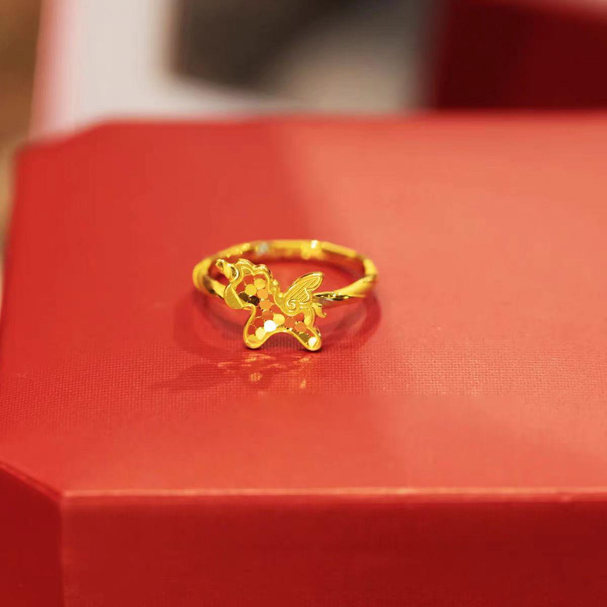 

Vietnam Gold Unicorn Ring for Women - Flashy Fish Scale Design, Light Luxury, Perfect Gift for Bestie Adjustable Opening