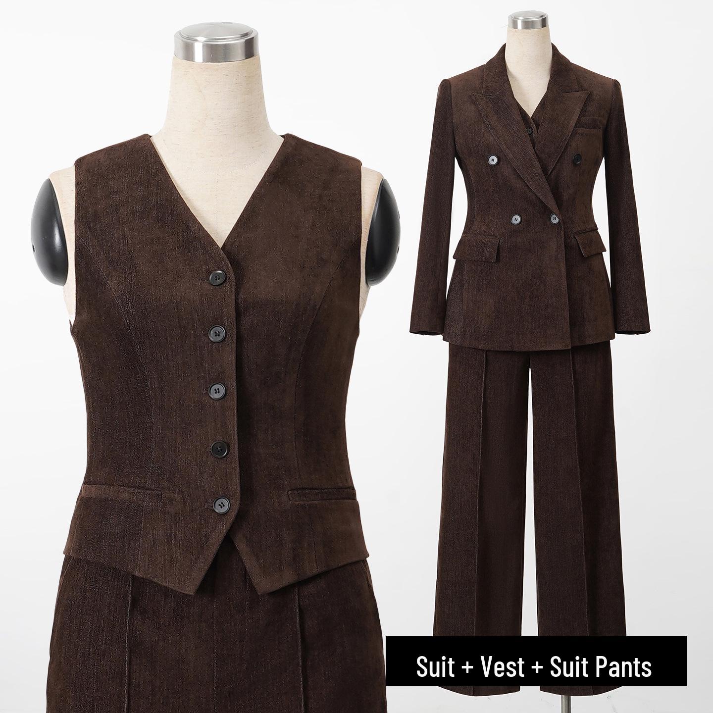 Women s Business Double-Breasted Slimming Suit Set - Long-Sleeved Blazer, Waist-Cinched, Professional Three-Piece Workwear. XL