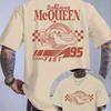 Car Lightning McQueen Adult White TShirt Lightning McQueen Text and Racing Pattern Back Unisex Women Oversize Cotton Top