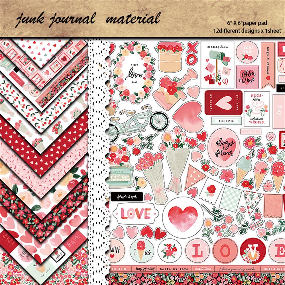 12 Sheets Retro Valentine s Day Collage Background Paper and Stickers