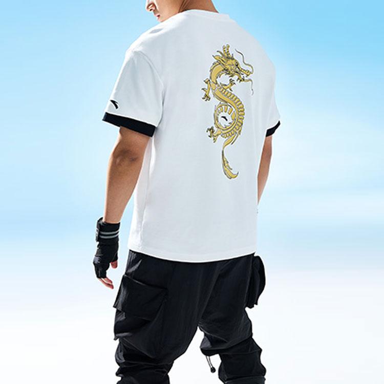Anta SS22 Golden Dragon Print Sports T-Shirt Unisex Tops White 962228189-1