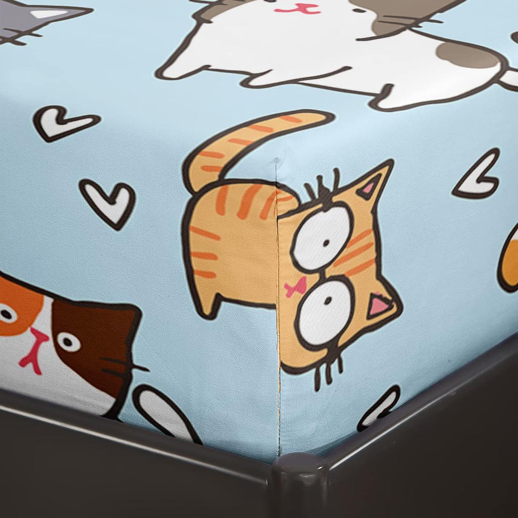 Cute Cartoon Cat Pattern Bed Hat Four-Piece Bedding Set Bedroom Dormitory Bedding Decoration
