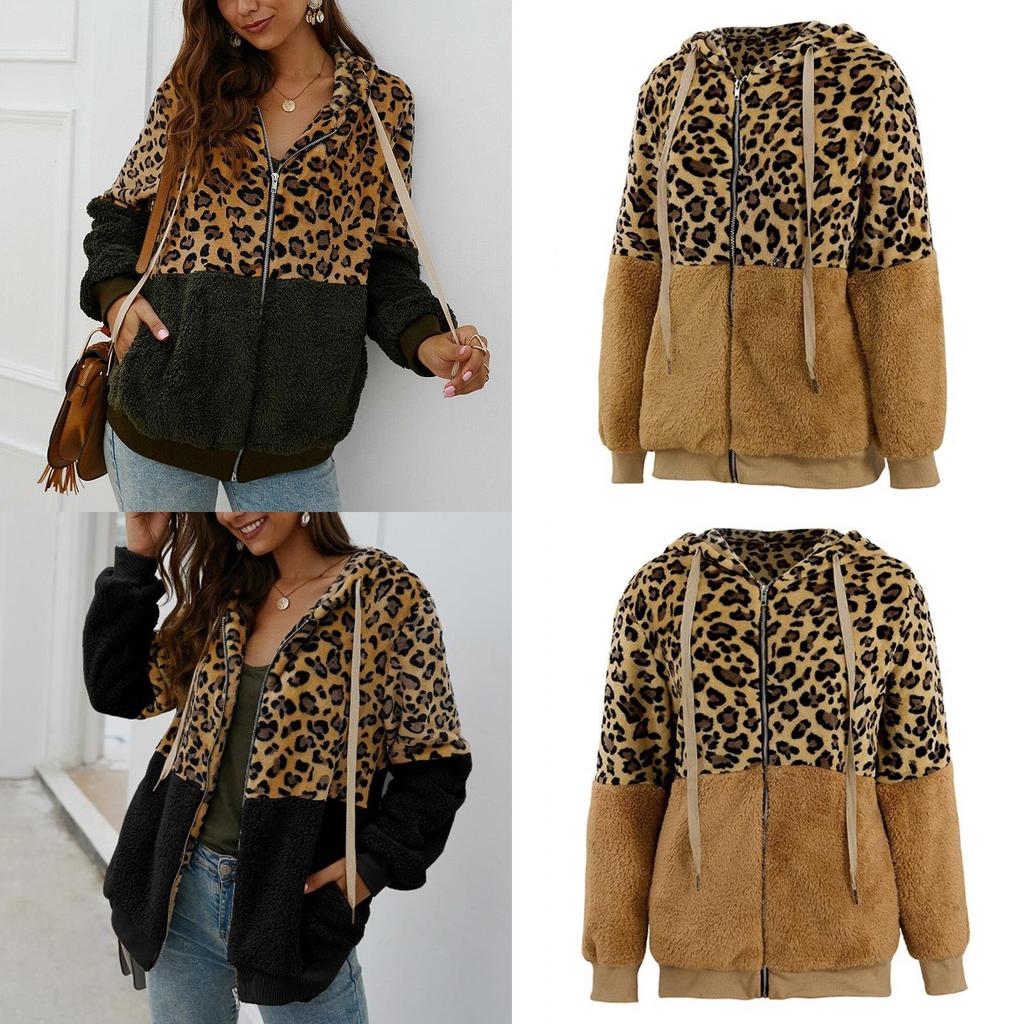 Stylish Women Bear Hooded Jackets With Cozy Fleece And Trendy Leopard Print Design