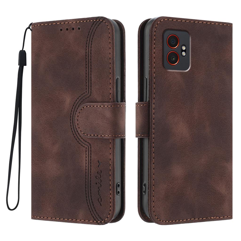 For Samsung Galaxy XCover7 Pro Leather Case Wallet Stand Smile Imprinted Phone Cover with Strap